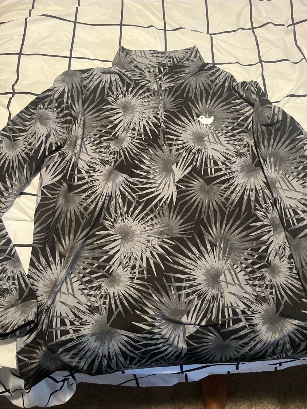 Bad Birdie Black & Gray Palm-Print Quarter Zip Jacket